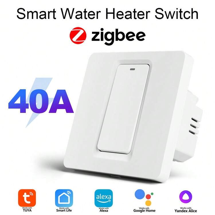 1 PC / 2 PCS High Power Smart Water Heater Switch, 40A 8000W WiFi / Zigbee Dual Protocol Options With Split Quick Mount, Works With Alexa Yandex Alice Tuya Smart Life, APP Remote Voice Control Timer For Electric Boiler Geyser, EU Standard 100-240V Black White (Hub Required For Zigbee) - White - View 13