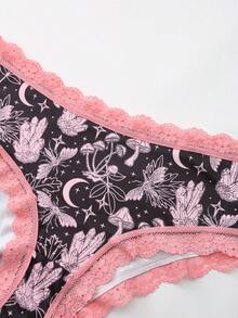 Dircho 5件套女士趣味梦幻印花内裤套装 - 柔软透气三角裤，粉色蕾丝边饰，可爱神秘图案，适合日常及节日穿着 - 彩色 - 查看 6