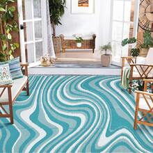 1Pcs Modern Abstract Pattern Outdoor Area Rug For Balcony Pool RV Waterproof Reversible Mat Palm Vintage Straw Plastic Camping Carpet For Patio Deck - xanh nhạt trắng - Xem 1