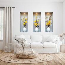 3片装花瓶墙贴，自粘式仿墙壁龛花卉艺术壁画，适用于客厅和走廊装饰，防水可移除，家居装饰 - 現代花瓶花卉牆貼 - 查看 7