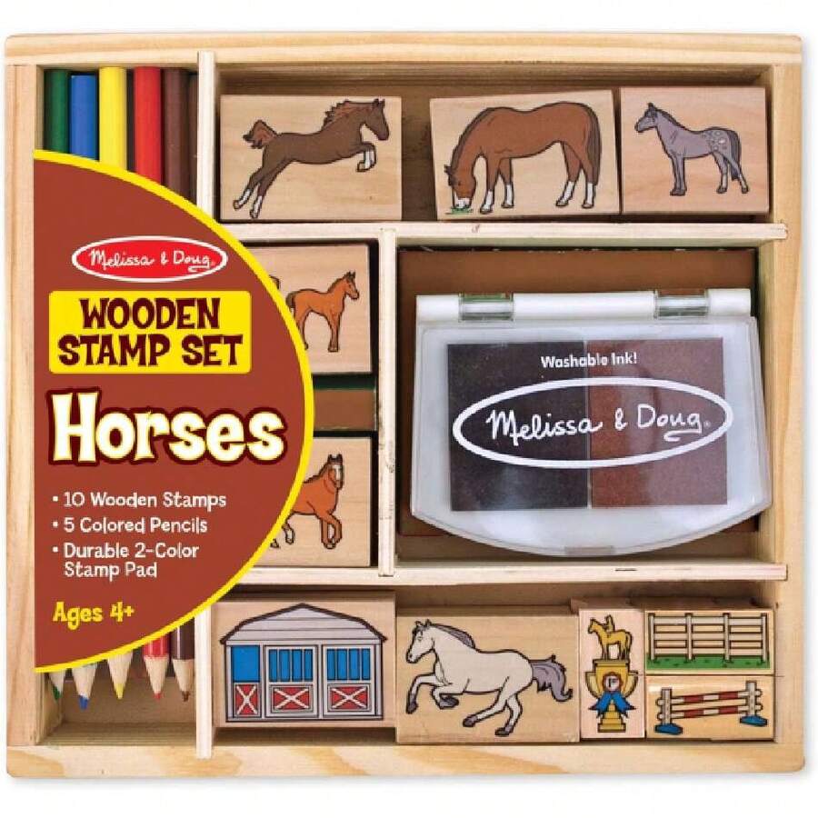 & Doug Set de Sellos y Actividades Establo de Caballos, Juguete de Madera, Artes y Manualidades (10 Sellos, 5 Lápices de Colores, Almohadilla de Tinta de 2 Colores),40968697 - Multicolor - Ver 1