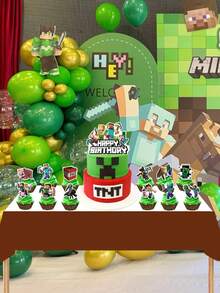 Bộ trang trí sinh nhật chủ đề Minecraft Pixel Battle, phụ kiện trang trí bánh kem Minecraft, thêm vào giỏ hàng để được giao hàng ưu tiên. - Nhiều màu - Xem 1