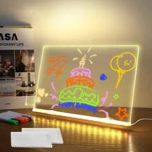 1 Set Small/Large USB Acrylic LED Light, LED Message Board, USB LED Acrylic Illuminated Board - 7 Color LED Message Board - Acrylic Glow Drawing Board With Stand, Professional Art Use, LED Display Board, Suitable For Various Holiday Light Shows, Holiday Messages, Daily Erasable Message Mood Lighting