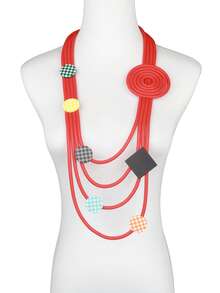 MARLIWOO 1pc Vintage Long Layered Geometric Checkerboard Circle Pendant Necklace, Fashion Party Jewelry For Women - Colorful - View 11