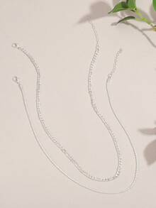 2pcs/Set Fashionable Women Silver Caterpillar Chain Necklace Jewelry Accessory - Silver - View 5