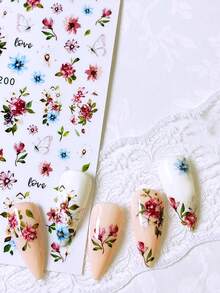 4 Pieces Of Spring And Summer Valentine's Day Flower Nail Art Stickers - DIY Art Design Of Chinese Style Flowers, Leaves, Butterflies, Birds, And Blue And White Porcelain, Suitable For Women's Daily Life, Weddings, And Festivals. Disposable Self-Adhesive Back Adhesive Nail Art Stickers With A Fresh And Chinese Theme Style, Easy To Stick Nail Decoration Stickerss - Multicolor - View 3