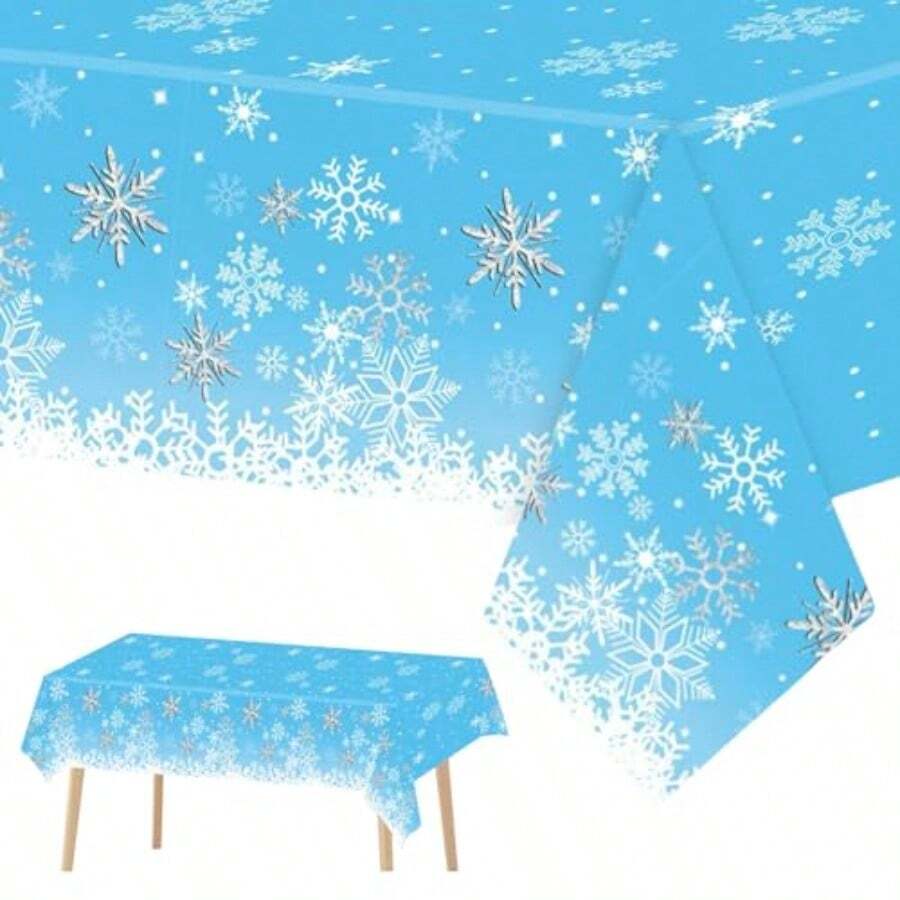 2PCS Christmas Tablecloth130*220cm Blue Snowflake Xmas Party Table Cover Disposable Rectangle Christmas Plastic Table Cloth For Christmas Party Winter Holiday Frozen Party Christmas Table Decoration - BlueSnowflake - View 1