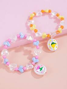 1件UV涂层手绘花卉爱心吊坠亚克力串珠手链 - 彩色 - 查看 4