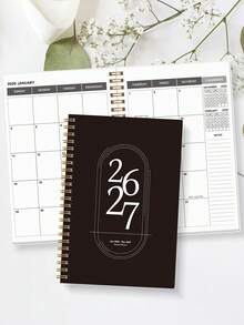 BUBU 1本 2026-2028 週計畫與月計畫螺旋裝訂筆記本，學術約會日程日誌，提升生產力，適用於居家、學校與工作使用，A5尺寸，返校用品、辦公用品、學校用品，教師禮物、男士禮物 - 黑色 - 查看 8