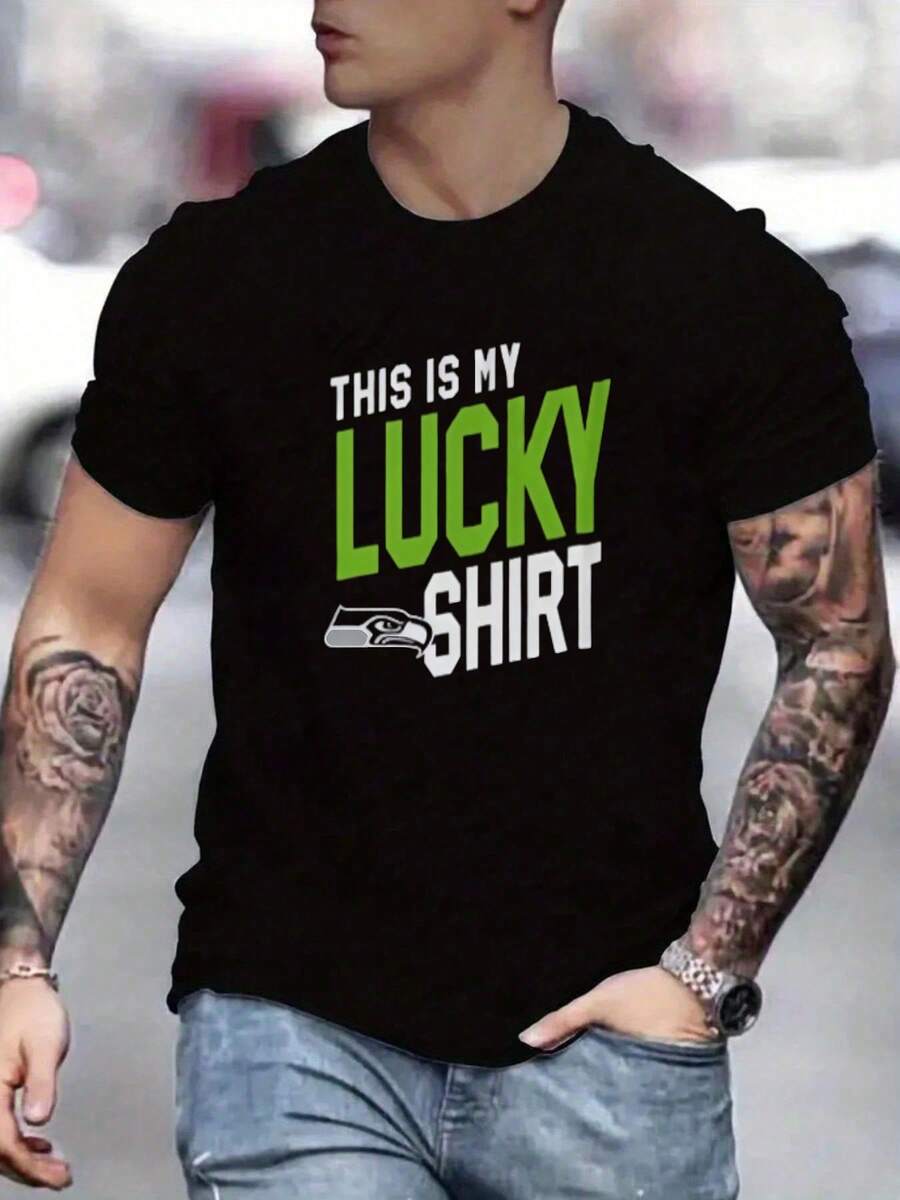 Men's SeattleSeahawks Fan Graphic Tee ,Seahawks Football T-Shirt, Cool Popular, Fashion, Gift For Football Fan, Men'S And Women's Graphic T-Shirt,Casual Sport Attire - Machine Washable, Seahawks Gift For Men - 黑色22 - 查看 1