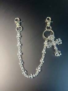 1pc Vintage Double Layer Cross Chain, Wallet Chain, Punk Jeans Chain, Pocket Chain, Men Keychain - Multicolor - View 7