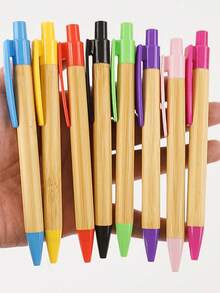 5/10/20/30/50/100pcs Customized Text/Logo Multi-Color Push-Button Bamboo Ballpoint Pens, Office/Student Gifts, Employee Incentive Pens, Personalized Bamboo/Wood Ballpoint Pens Suitable For Wedding Favors, Daily Office/School Use, Gifts For Friends, Teachers, Family, Colleagues - Multi-colored Bamboo Pen - View 6