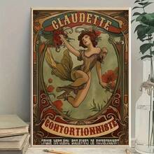 1幅无框帆布海报，《克劳黛特》马戏团怪胎，复古数码印刷歌舞表演海报，复古马戏团海报艺术，家居装饰，复古扭曲房间美学海报，画廊宿舍卧室海报 - 彩色 - 查看 1