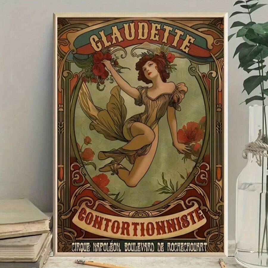 1幅无框帆布海报,《克劳黛特》马戏团怪胎,复古数码印刷歌舞表演海报,复古马戏团海报艺术,家居装饰,复古扭曲房间美学海报,画廊宿舍卧室海报 - 彩色 - 查看 1