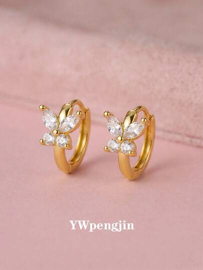 1 Pair Exquisite Sparkling Full Zirconia Butterfly Earrings, Ideal Gift For Kids, Girls, Friends For Party, Vacation, Beach, Festivals, Daily Wear, Birthday, Valentine's Day, Anniversary