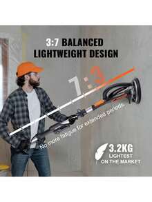 Drywall Sander, 800W Brushless Motor Electric Sander, Variable Speed 1000-2300 RPM Wall Sander, Foldable Ceiling Sander With Double-Deck LED Lights, Extendable Handle, 12 Sanding Discs - Black - View 4