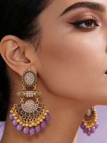 优雅的全镶钻耳环，串珠流苏耳环，适合女性在节日、派对和日常场合佩戴。 - 圓形流蘇鳳尾吊墜耳環 - 查看 14