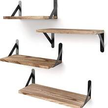 4PCS Home Corner Floating Shelves Wall Mounted Storage Wooden Display Shelf - Coffee Brown - View 2