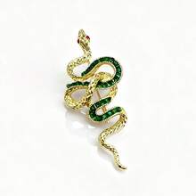 1枚复古优雅锌合金绿叶蛇形胸针，精致配饰，可搭配外套、夹克、西装，四季皆宜 - 彩色 - 查看 4