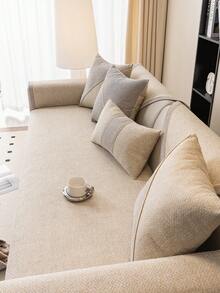 1pc Linen-Like Sofa Cushion Cover, High Grammage, Thick , Modern Minimalist Style. Machine Washable, Pet-Friendly, Non-Slip Particles. Suitable For Living Room, Bedroom, Office Multi-Purpose Sofa Pad - Khaki - View 4