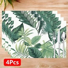 Bộ 1/4/6 tấm lót bàn ăn bằng vải lanh họa tiết lá cây, thích hợp cho bàn ăn, trang trí quanh năm, thảm trải bàn hiện đại có thể giặt được, trang trí phòng, lót ly, thảm ăn nhà bếp, trang trí tiệc trong nhà và ngoài trời, trang trí nhà cửa, quà tặng lý tưởng. - Nhiều màu - Xem 16