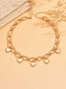 1pc Minimalist Fashionable Thick Metal Necklace, Simple Alloy Heart Tassel Pendant Necklace, Versatile Jewelry For Women, Suitable For Daily Wear, Parties, Music Festivals - Gold - View 2