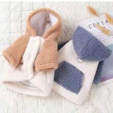 1 pieza Sudadera con capucha para mascotas, ropa para perros de forro polar grueso y cálido para otoño/invierno, con correa incorporada para perros y gatos pequeños/medianos, adecuado para poodle, bichón frisé, teddy - Azul - Ver 9