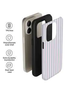 1pc Minimalist Artistic Colorful Striped Pattern Glossy 2-In-1 Film Film Hard Phone Case Compatible With Samsung/ 11/12/13/14/15/16/17 Pro Max - Multicolor - View 5