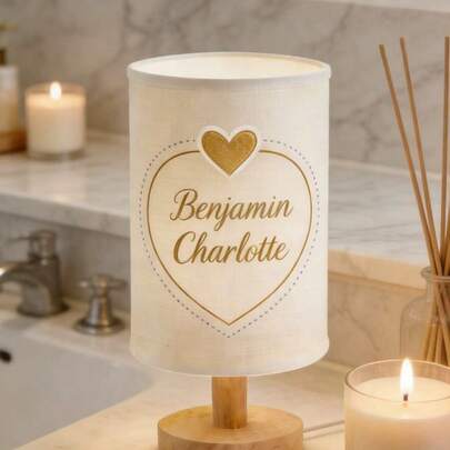 1pc Personalized Linen Lamp, Warm LED Light With Custom Name And USB Power, Romantic Love Theme Linen Lamp Shade Cylindrical Design, Dimmable Bedside Lamp Suitable For Bedroom, Dining Table And Cabinet Home Decor