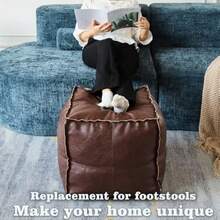 Louis Donné - Funda otomana de piel sintética marroquí reposapiés cua gris-blanco 17.7 pulgadas - Marrón Vintage - Ver 6