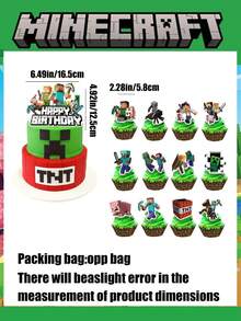 Bộ trang trí sinh nhật chủ đề Minecraft Pixel Battle, phụ kiện trang trí bánh kem Minecraft, thêm vào giỏ hàng để được giao hàng ưu tiên. - Nhiều màu - Xem 7