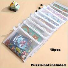 10 pièces Sacs à fermeture éclair en maille transparente - 3 tailles de sacs de rangement en maille plastique avec fermetures éclair sécurisées, convenant aux jouets, aux voyages, aux fournitures de bureau et aux puzzles - Sacs à fermeture éclair réutilisables, sacs de rangement de voyage, sacs fourre-tout pour jouets, avec fermetures éclair robustes - Sacs de rangement transparents et anti-poussière pour les voyages, les documents de bureau, les jouets et les puzzles, avec fermeture à cordon pour une organisation facile - Multicolore - Voir 13