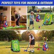 HYES 3 In 1 Toddler Golf Set With Putting Mat & Sticky/Golf Game, Kids Golf Club With 8 Balls, 4 Plastic Clubs, Scoreboard, Indoor Outdoor Sport Toys With Golf Cart Gift For Boys Girls Aged 2-5, Blue - Blue With Mat & Board - View 2