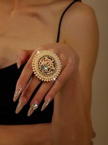 1 件时尚奢华简约花朵开口戒指，日常/派对/婚礼佩戴情人节、妈妈、母亲、母亲节、礼物 - 2 - 查看 9