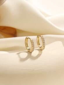 1 Pair Copper Alloy Zirconia Inlaid Minimalist Sparkling Rhinestone Earrings, Fashionable High-End Earrings Suitable For Daily Wear And Gift Giving - Multicolor - View 3