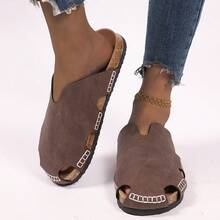 Nuevas sandalias casuales y cómodas, resistentes al desgaste y antideslizantes para uso diario, vacaciones y talla grande, con costura de unicolor y diseño slip-on para mujeres - Marrón claro - Ver 14