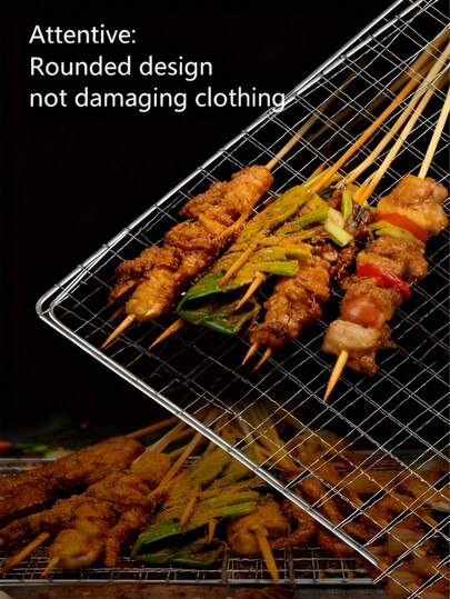 1pc Stainless Steel Foldable Barbecue Grill Rack, Reusable, Ideal For Outdoor Camping And Grilling; Large Capacity Portable Barbecue Basket - Durable Metal Suitable For Grilling Fish, Chicken, Steak, Shrimp And Vegetables