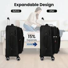NEW YORK XPRESS Lightweight Water-Resistant Softside Spinner Luggage With Secure TSA Lock,Expandable Design & Organized Interior,Suitable For Long Or Short Travel - 黑色 - 查看 3