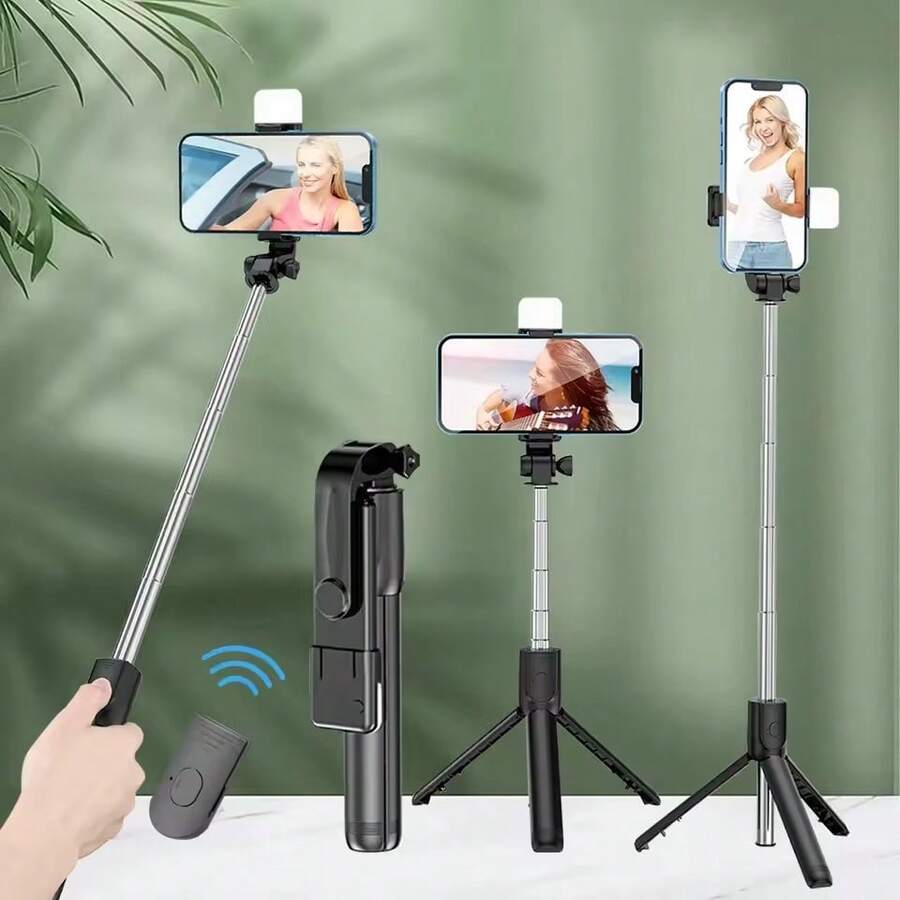 2026 New Model Portable Tripod Bluetooth Selfie Stick Retractable Multifunctional Phone Holde With Selfie Light Wireless Remote - Black - View 1