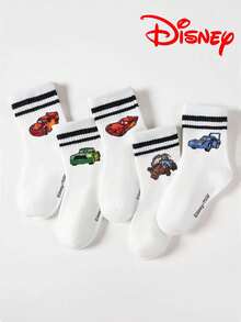 Disney 5双装迪士尼汽车卡通图案儿童船袜，黑白条纹，可爱迪士尼设计，时尚休闲透气学生袜，适合日常穿着、返校季、节日礼物 - 彩色 - 查看 4