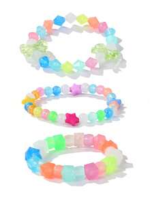 3pcs/Set Girls' Sweet Heart & Star Beaded Layered Bracelet, Children's Party & Birthday Gift Jewelry - one-size - View 6