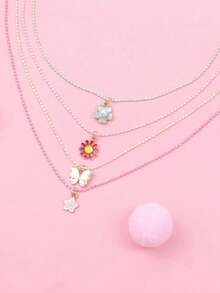 4件套花朵蝴蝶串珠项链套装，生日和节日送给女孩的绝佳礼物 - 均碼 - 查看 2