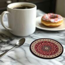 6pcs/Set Traditional Wooden Coasters, Suitable For Home, Office And Party Drink Coasters Set, Bohemian Style Coaster Set For Kitchen, Bedroom, Living Room, Office, Garden, Desktop Decor, Party Decor, Home Decor, Kitchen Accessories, Holiday Decor, Gift, Available In 1 Set, 2 Sets Or 31 Sets, Father's Day Gift - Redwood - View 3