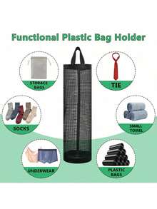 2-Pack Hanging Plastic Bag Holder Organizer - Mesh Design Grocery Bag Dispenser, Space-Saving Storage For Shopping Bags & Trash Bags In Home Kitchen - Black - View 11