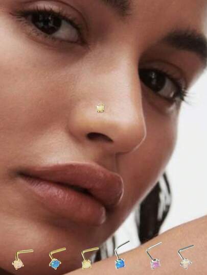 1颗S925纯银心形锆石L型鼻钉，时尚简约，色彩缤纷，适合日常佩戴和夏季礼物，男女皆宜