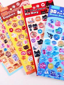 3D Embossed Crystal Stickers, Acrylic Resin Embossed Stickers, DIY Phone Case Decorations, Animal And Food Themed 3D Self-Adhesive Papers, PVC And Acrylic Reward Decorative Stickers, Suitable For Making Phone Cases Or Adding Cute Decorations To Water Bottles, Toys, Boxes, Electronics And Other Items. - Multicolor - View 1