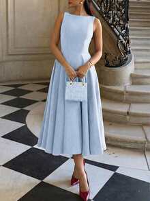 Elegante vestido de Navidad de noche romántico francés sin espalda, ajustado, para fiesta y citas, de verano - Azul - Ver 6