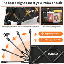 R-Carros de vagón pble de 420 s de capacidad de peso pble con ruedas grandes todo terreno carro de  reente con porsos para camping ardín deportes piezas de comestes - Negro2 - Ver 5