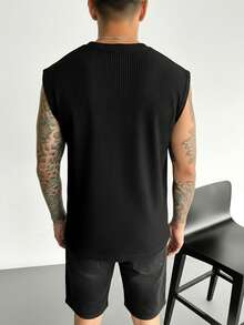 GRDR Men's Waffle Knit Tank Top, Minimalist Versatile Premium Casual T-Shirt, Spring/Summer - Black - View 3