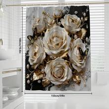 1pc/3pcs/4pcs Elegant Platinum Floral Multi-Function Bathroom Decor Shower Curtain Set, Free 12 Hooks Included, Luxury Holiday Vibe, Bathroom Mat, U-Shaped Mat And Round Toilet Mat, Suitable For All Scenarios - B - View 13